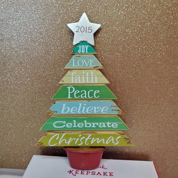 Hallmark Keepsake Ornament Celebrate Christmas 2015 Rustic Tree Peace Joy Faith - Picture 12 of 12